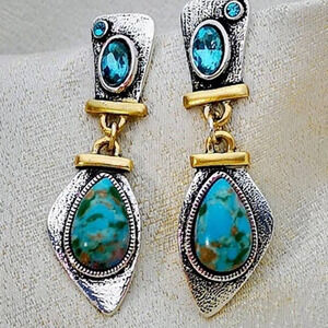 Earrings Mixed Metals Faux Turquoise Blue Aqua Topaz Silver NEW AU22